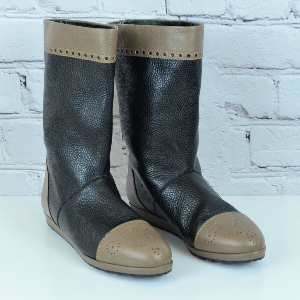 Gucci Vintage Brogue Contrast Low Heel Boots